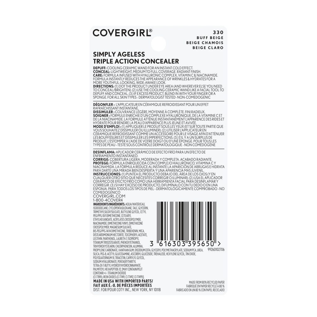 COVERGIRL Simply Ageless Triple Action Concealer, 330 Buff Beige, 0.24 fl oz