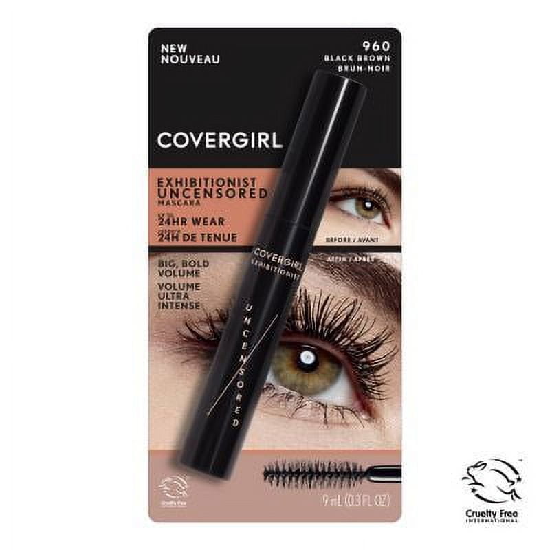 COVERGIRL Exhibitionist Uncensored Mascara, 970 Black, 0.3 oz, Mascara, Black Mascara, Volume and Lengthening Mascara, No Flaking or Smudging, Just One Coat, Cruelty-Free