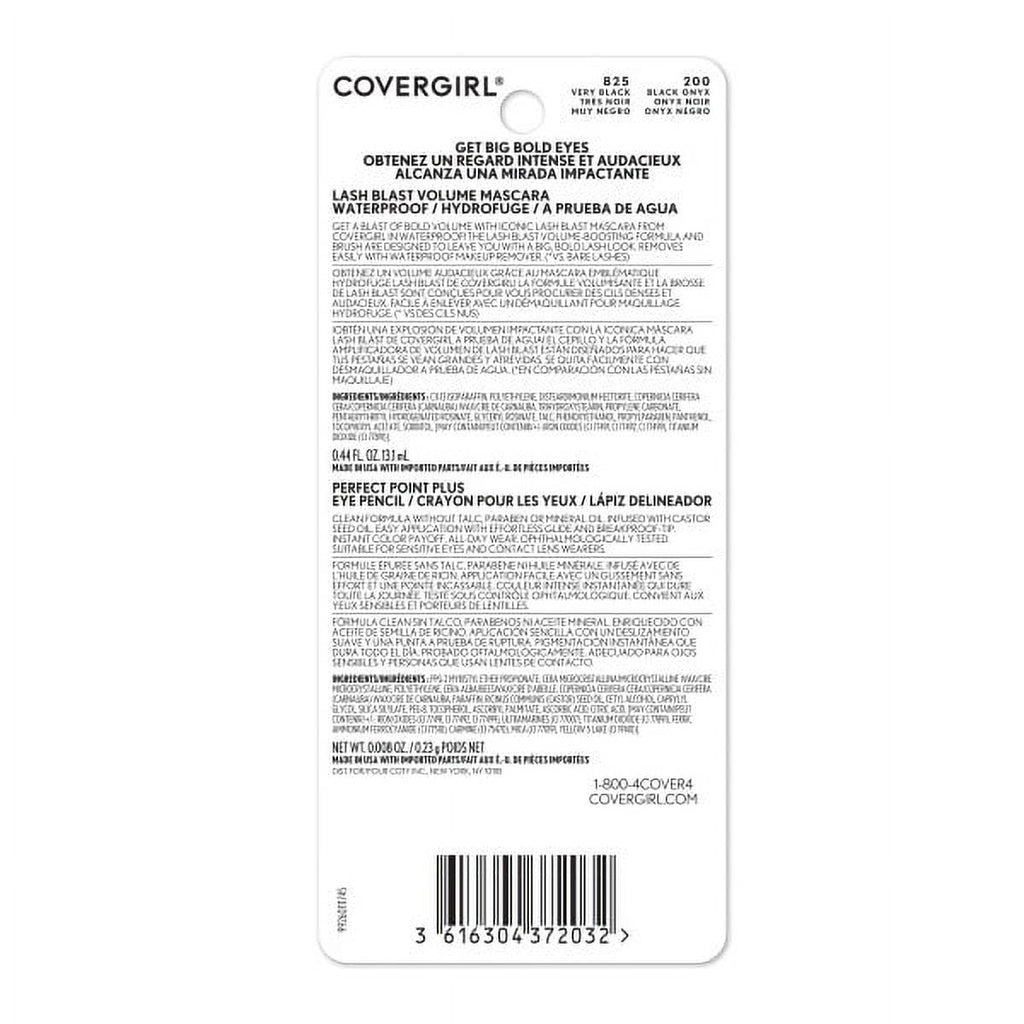 COVERGIRL Lash Blast Volume Mascara Waterproof + Perfect Point Plus Eyeliner Pencil Value Pack, 825 Very Black + Black Onyx