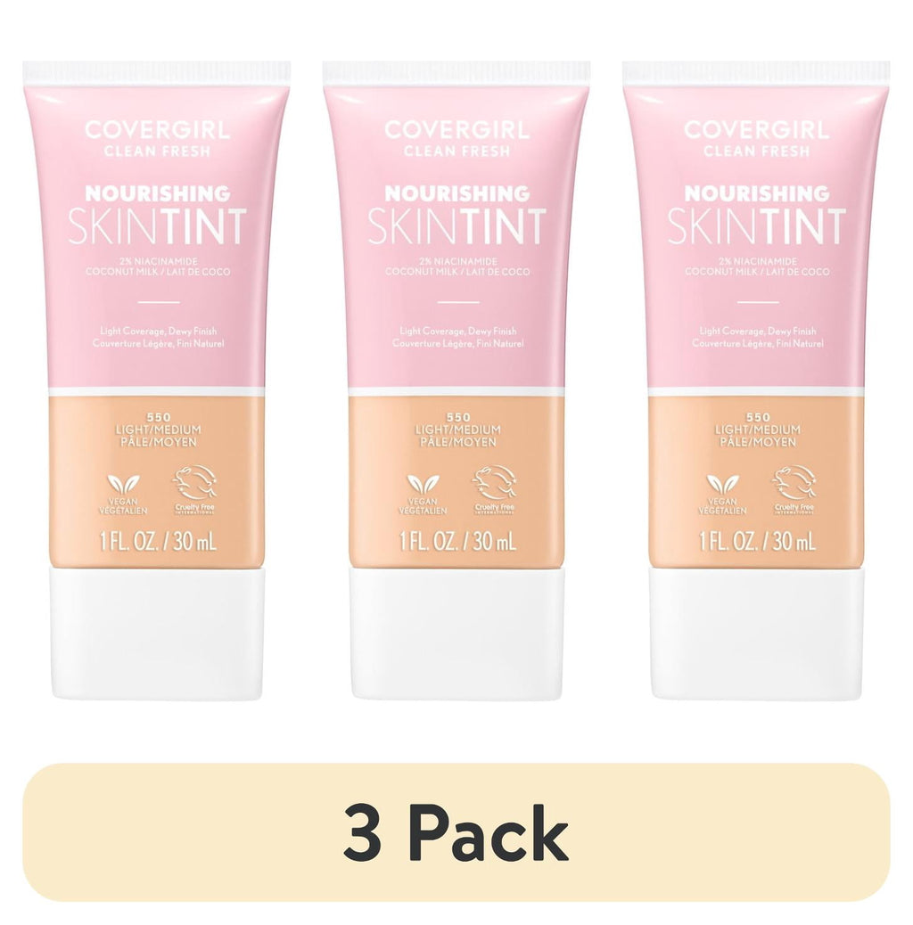(3 pack) COVERGIRL Clean Fresh Nourishing Skin Tint, Dewy Finish, Light/Medium, 1 fl oz (Packaging May Vary)