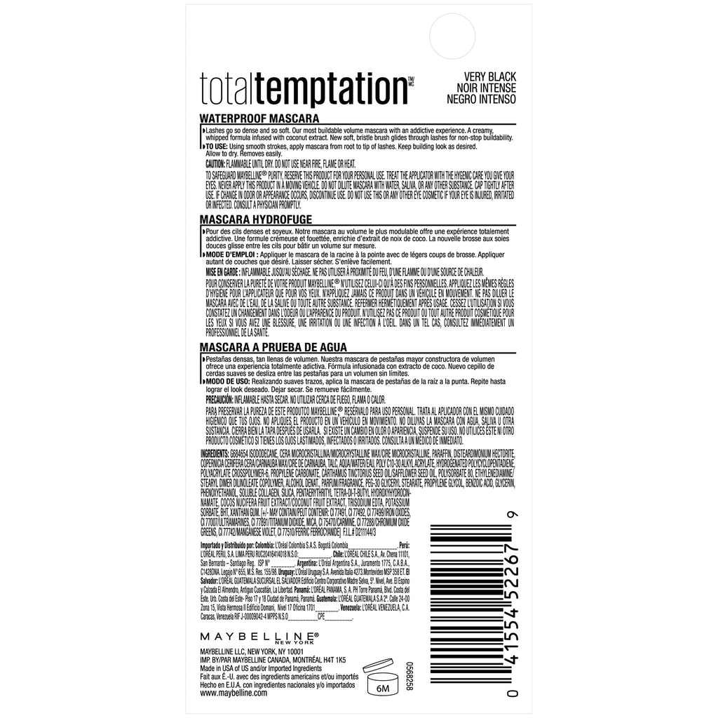 Maybelline Total Temptation Waterproof Mascara, Very Black