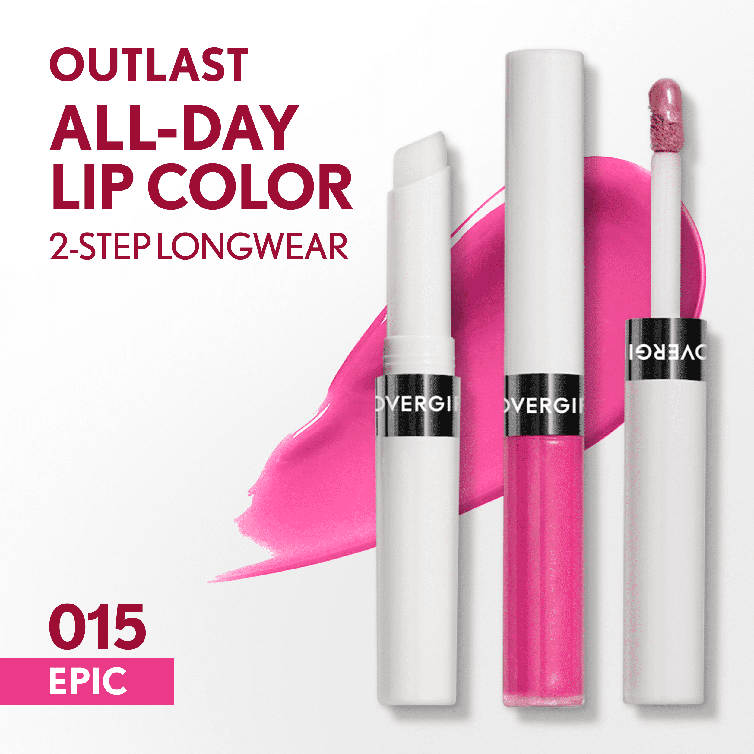 COVERGIRL Outlast All Day Lip Color with Top Coat, Epic 015, 0.06 oz / 0.07 fl oz