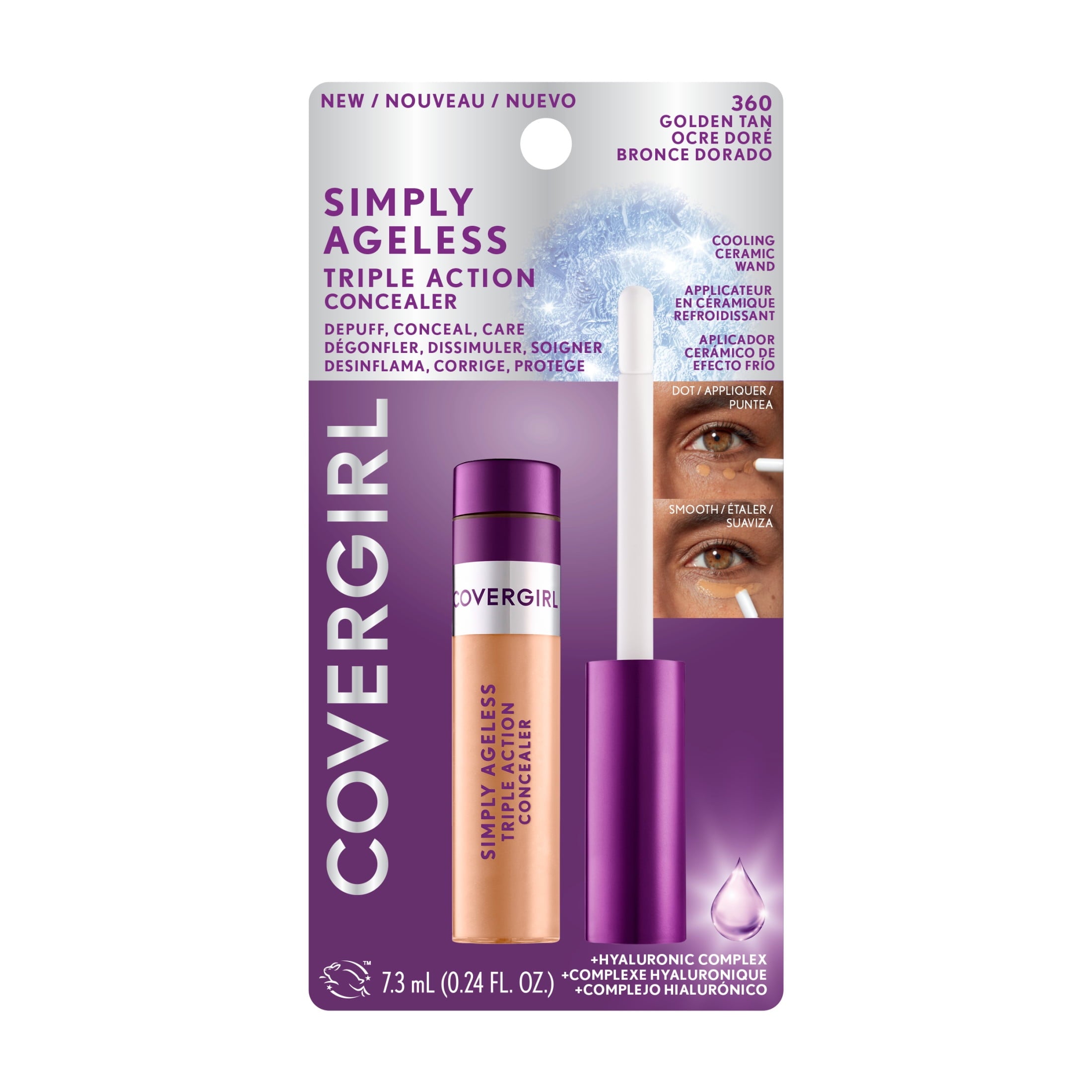 COVERGIRL Simply Ageless Triple Action Concealer, 360 Golden Tan, 0.24 fl oz