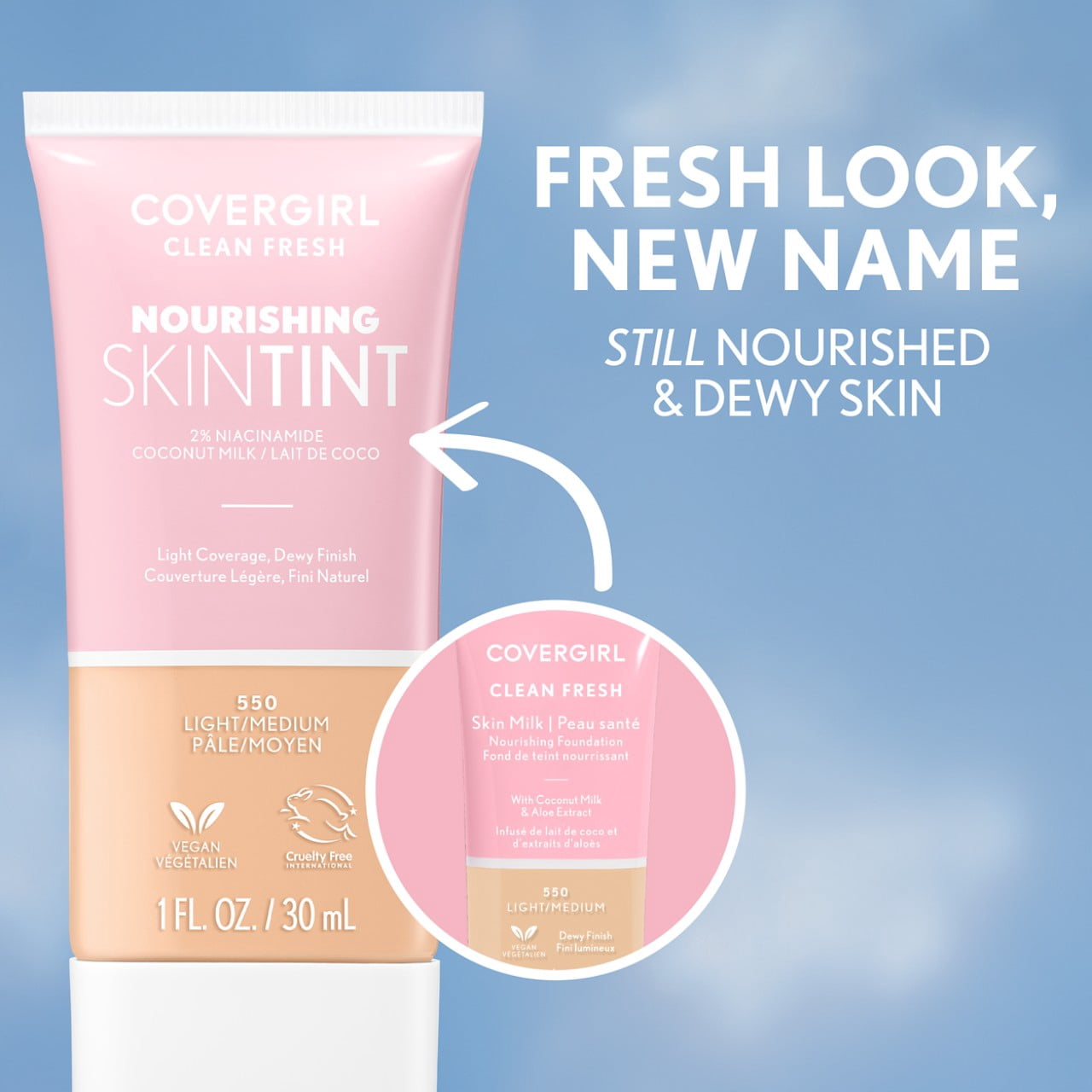 (3 pack) COVERGIRL Clean Fresh Nourishing Skin Tint, Dewy Finish, Light/Medium, 1 fl oz (Packaging May Vary)