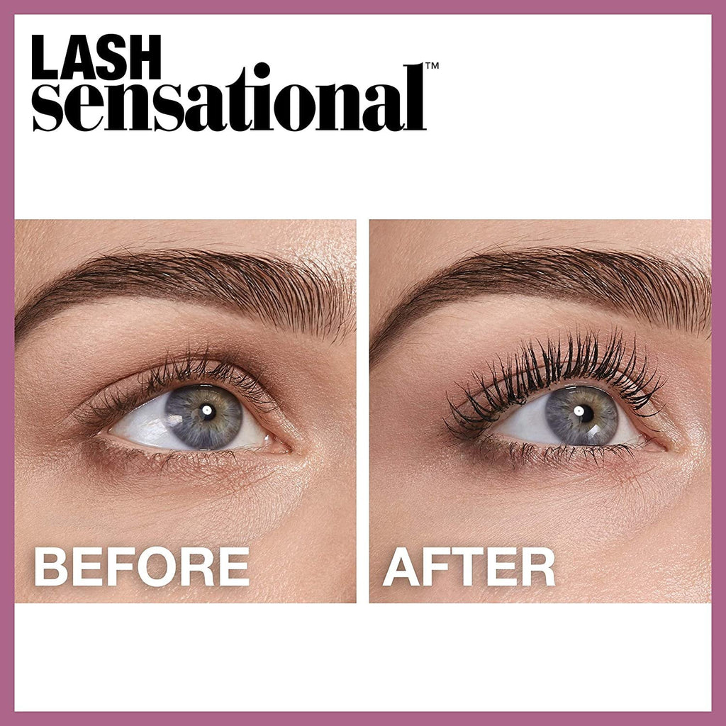 Maybelline Lash Sensational Washable Mascara Makeup, Volumizing, Lengthening, Full-Fan Effect, Blackest Black, 0.32 Fl Oz, 2 Count