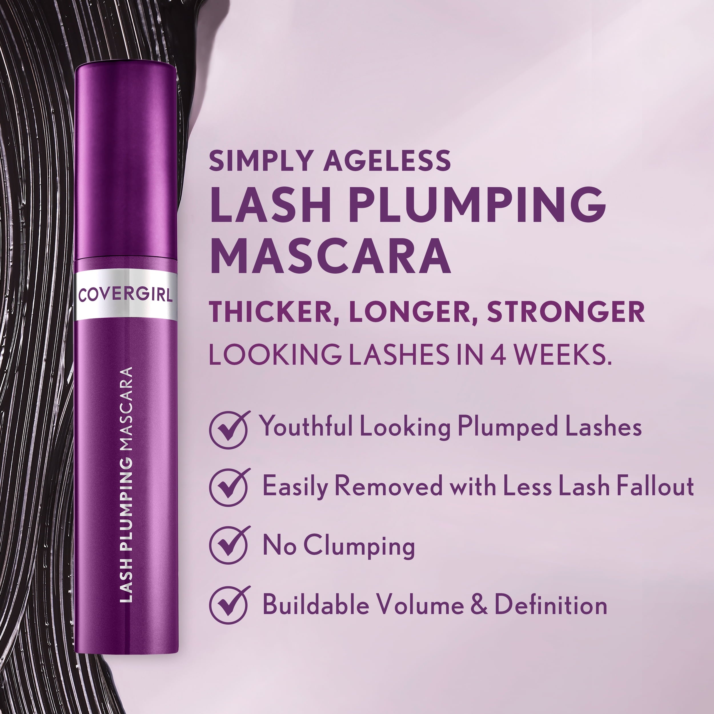 COVERGIRL Simply Ageless Lash Plumping 3-in-1 Mascara, 120 Black Water Resistant, 0.4 fl oz