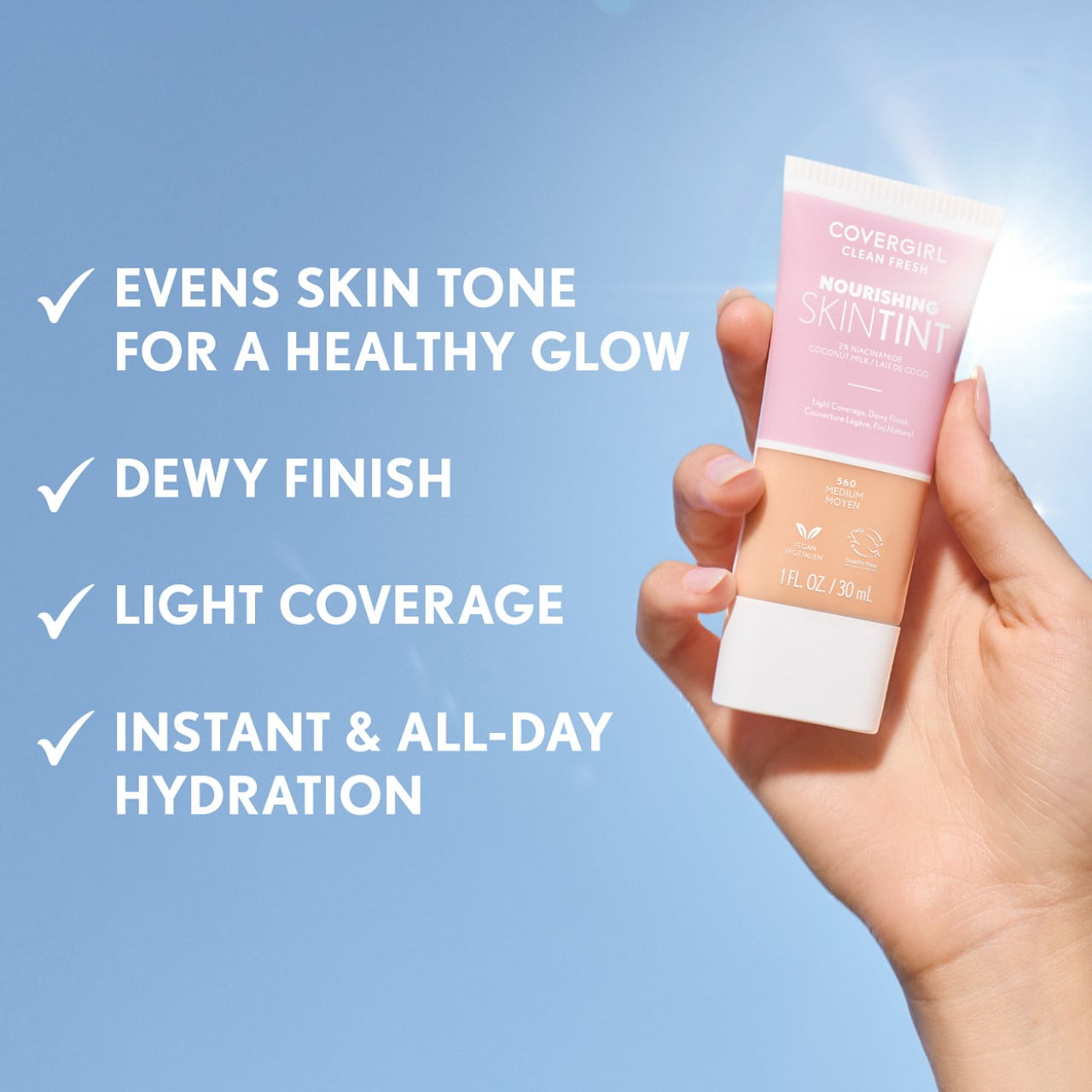 (3 pack) COVERGIRL Clean Fresh Nourishing Skin Tint, Dewy Finish, Light/Medium, 1 fl oz (Packaging May Vary)