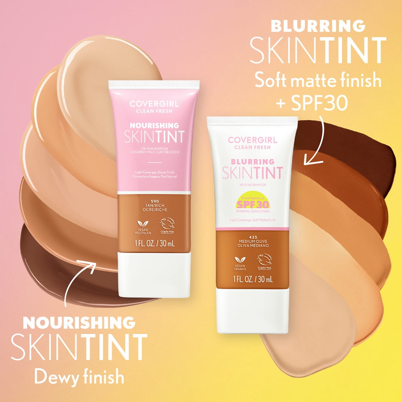 (3 pack) COVERGIRL Clean Fresh Nourishing Skin Tint, Dewy Finish, Light/Medium, 1 fl oz (Packaging May Vary)