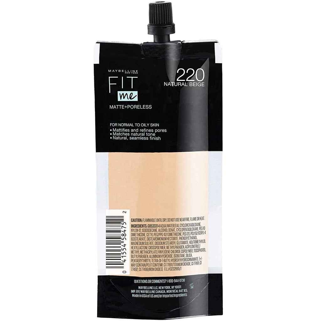 Maybelline Fit Me Matte + Poreless Liquid Foundation, Normal To Oily, 220 Natural Beige