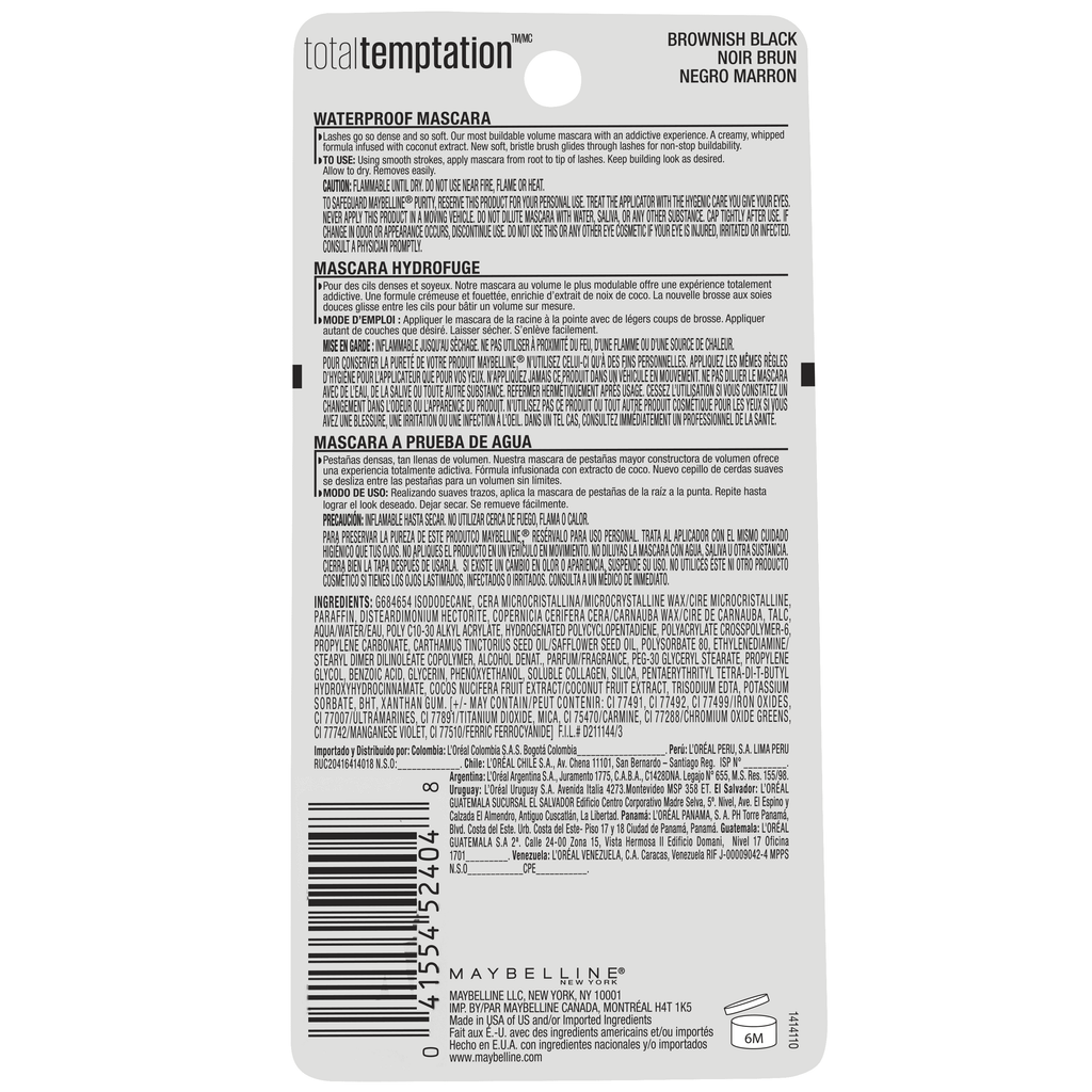 Maybelline Total Temptation Waterproof Mascara, Brownish Black 0.3 fl oz