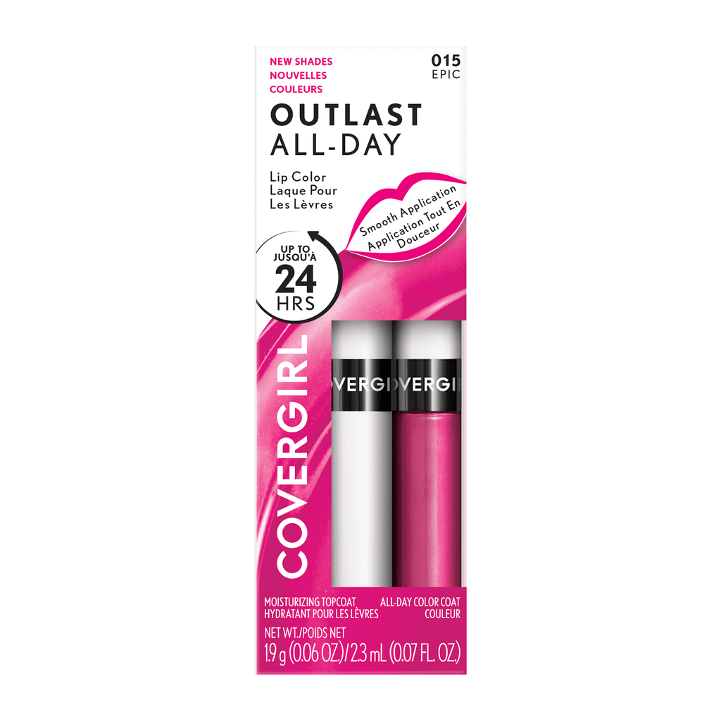 COVERGIRL Outlast All Day Lip Color with Top Coat, Epic 015, 0.06 oz / 0.07 fl oz