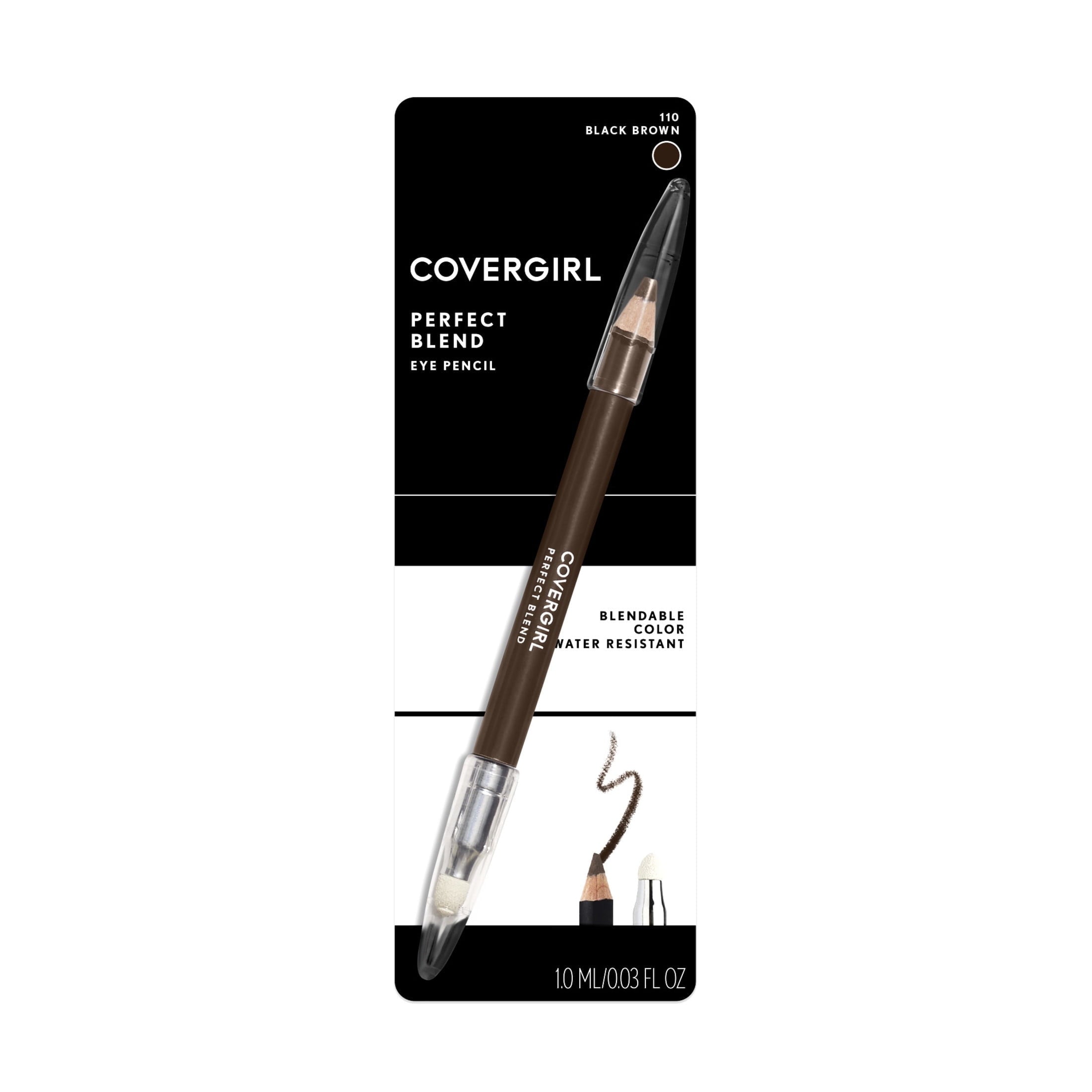 (4 pack) COVERGIRL Perfect Blend Eyeliner Pencil, 110 Black Brown, 0.03 oz