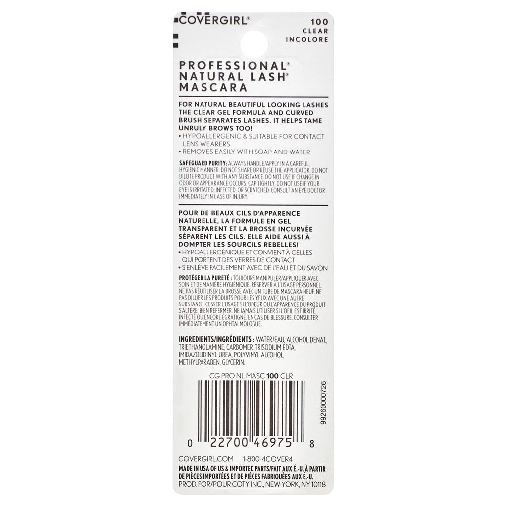 COVERGIRL Professional Natural Lash Mascara, Clear & Light Mascara, 0.34 Fl Oz ,Clear Eyebrow Gel, Hypoallergenic Mascara, Washes Off Easily, Tames Eyebrows