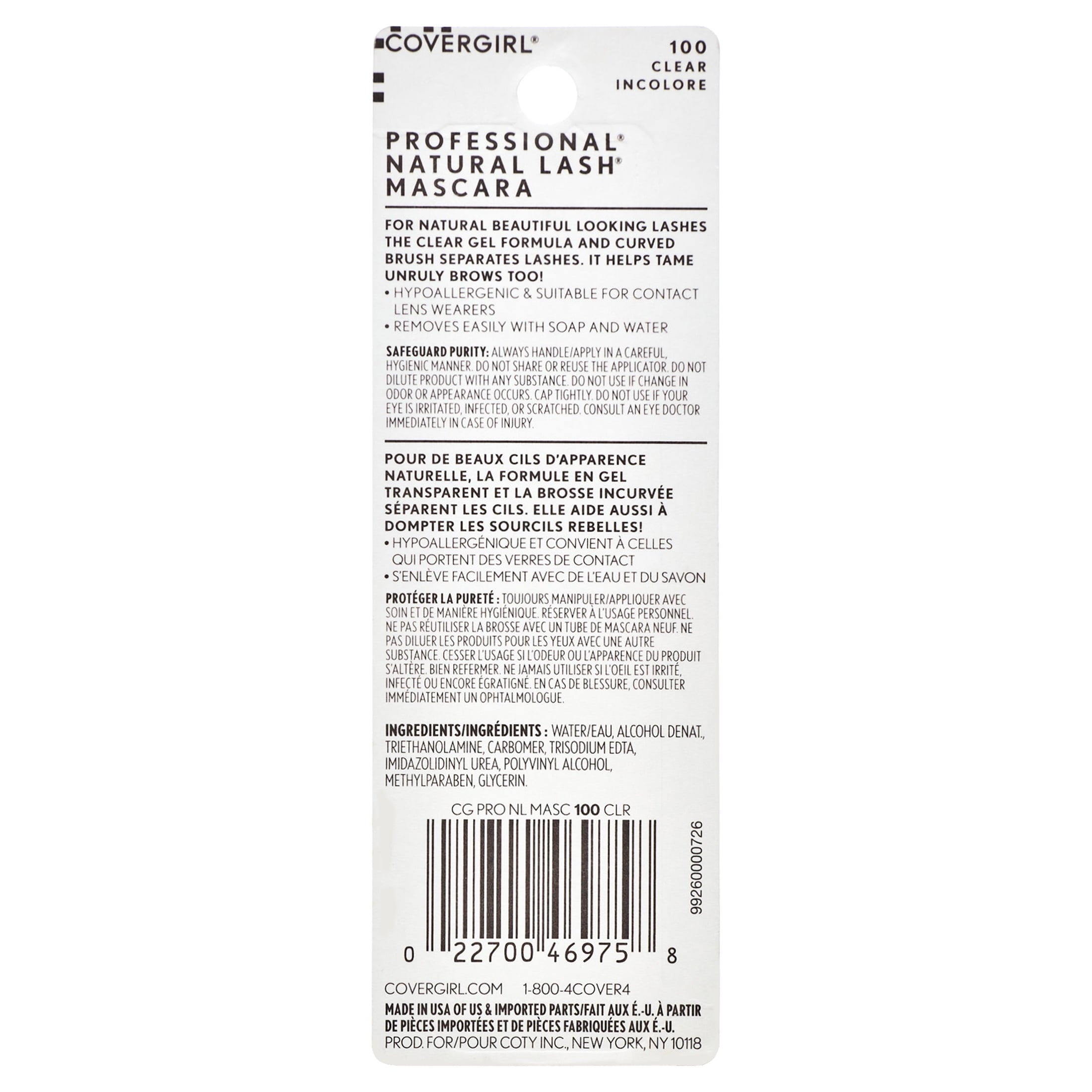 COVERGIRL Professional Natural Lash Mascara, Clear & Light Mascara, 0.34 Fl Oz ,Clear Eyebrow Gel, Hypoallergenic Mascara, Washes Off Easily, Tames Eyebrows