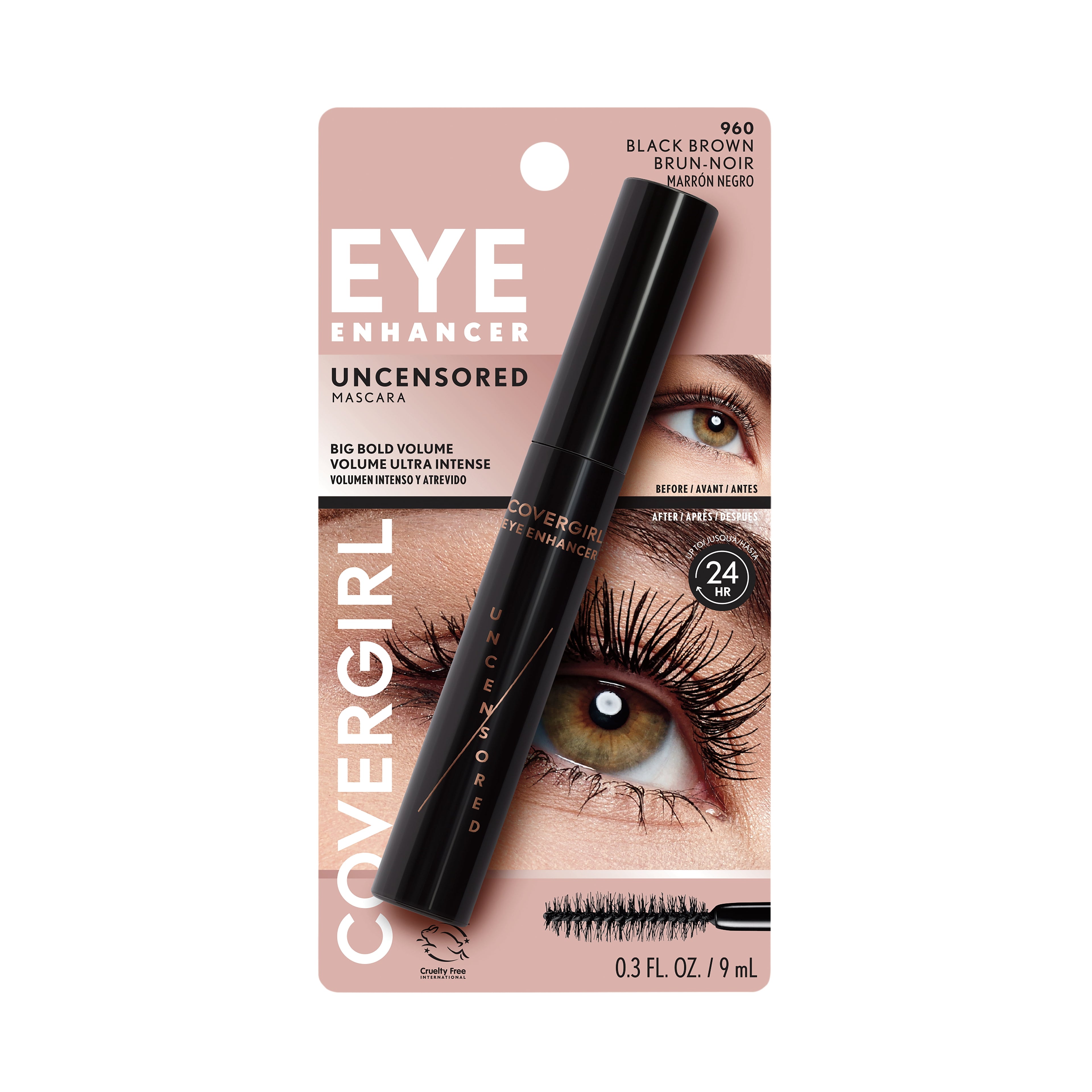 COVERGIRL Exhibitionist Uncensored Mascara, 960 Black Brown, 0.3 oz, Mascara, Black Mascara, Volume and Lengthening Mascara, No Flaking or Smudging, Just One Coat, Cruelty-Free