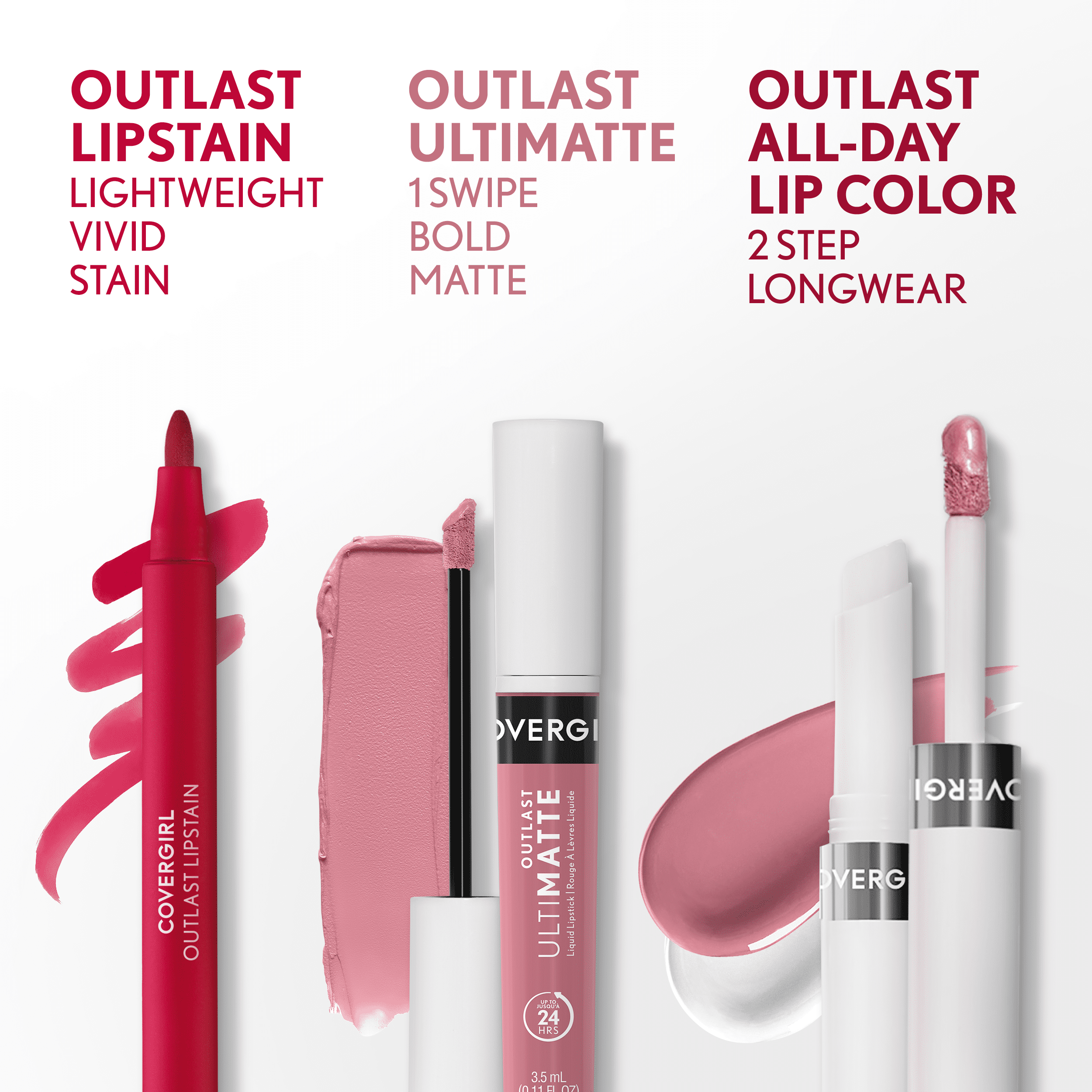 COVERGIRL Outlast All Day Lip Color with Top Coat, Epic 015, 0.06 oz / 0.07 fl oz