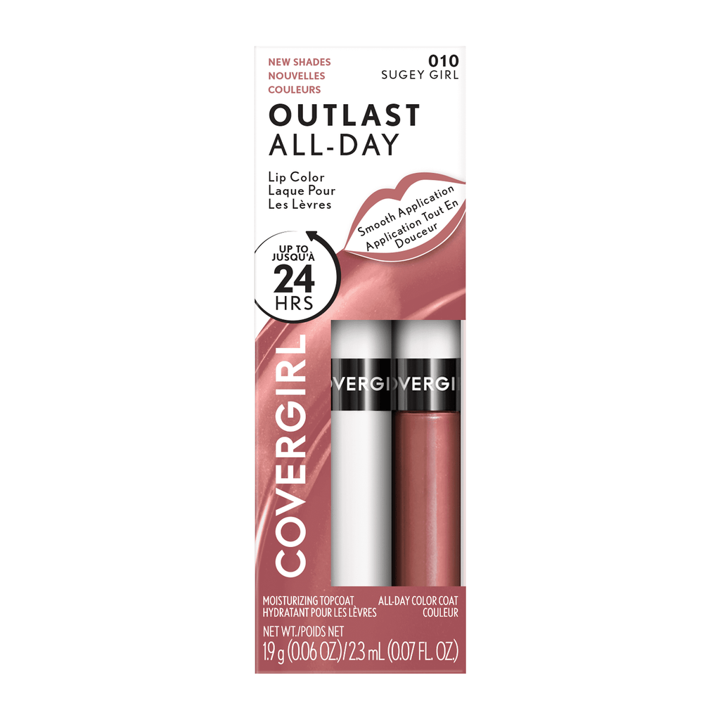 COVERGIRL Outlast All Day Lip Color with Top Coat, Sugey Girl 010, 0.06 oz / 0.07 fl oz