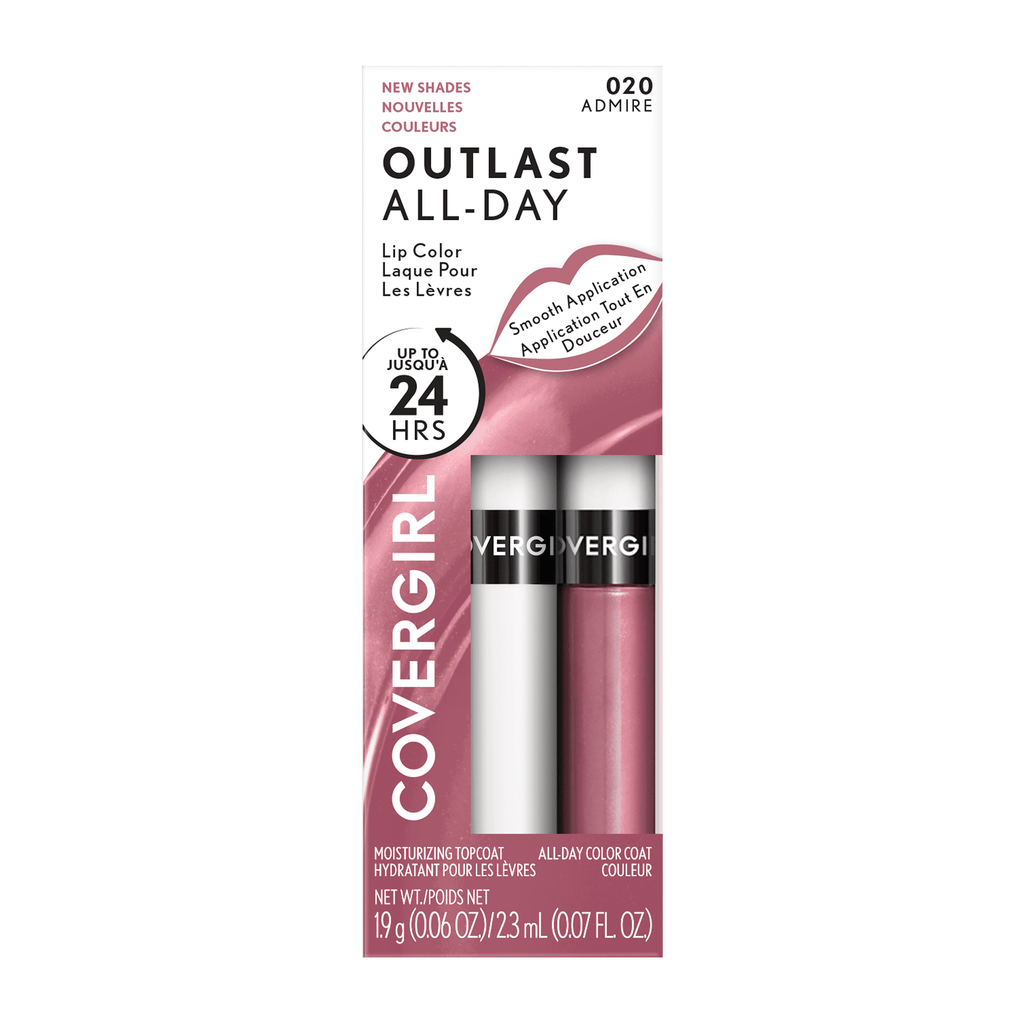 COVERGIRL Outlast All Day Lip Color with Top Coat, Admire 020, 0.06 oz / 0.07 fl oz