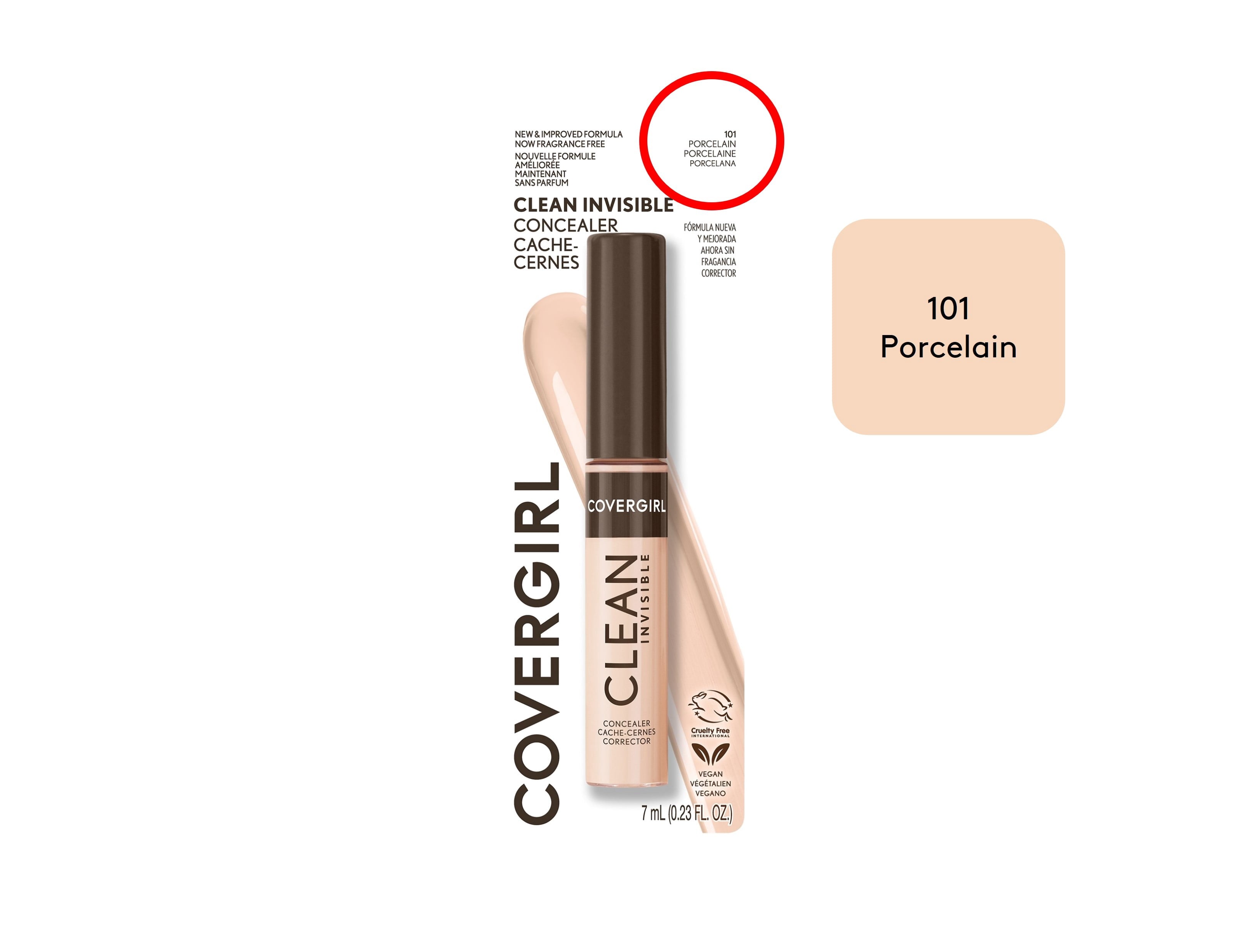 COVERGIRL Clean Invisible Liquid Concealer, 101 Porcelain, 0.23 fl oz