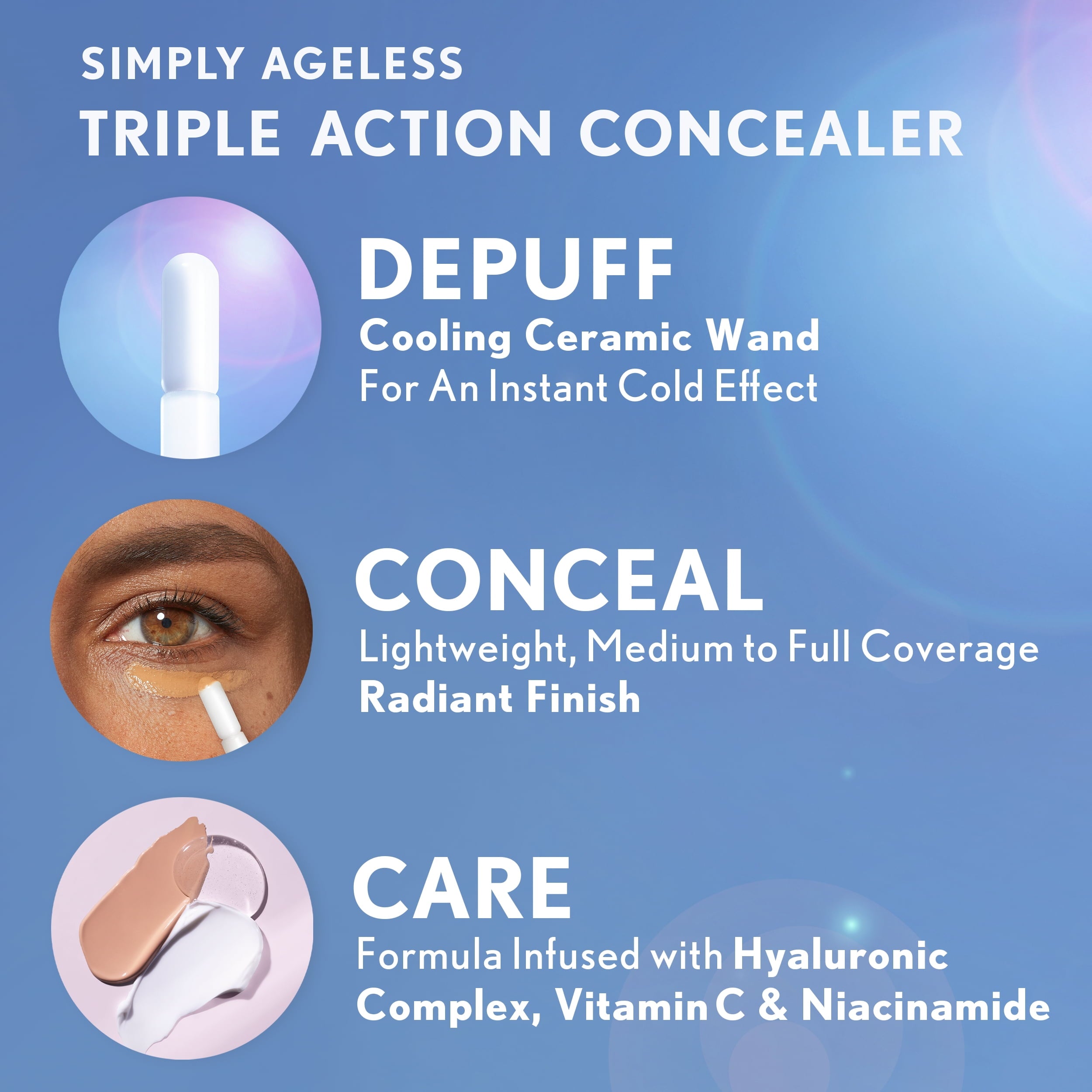 COVERGIRL Simply Ageless Triple Action Concealer, 360 Golden Tan, 0.24 fl oz