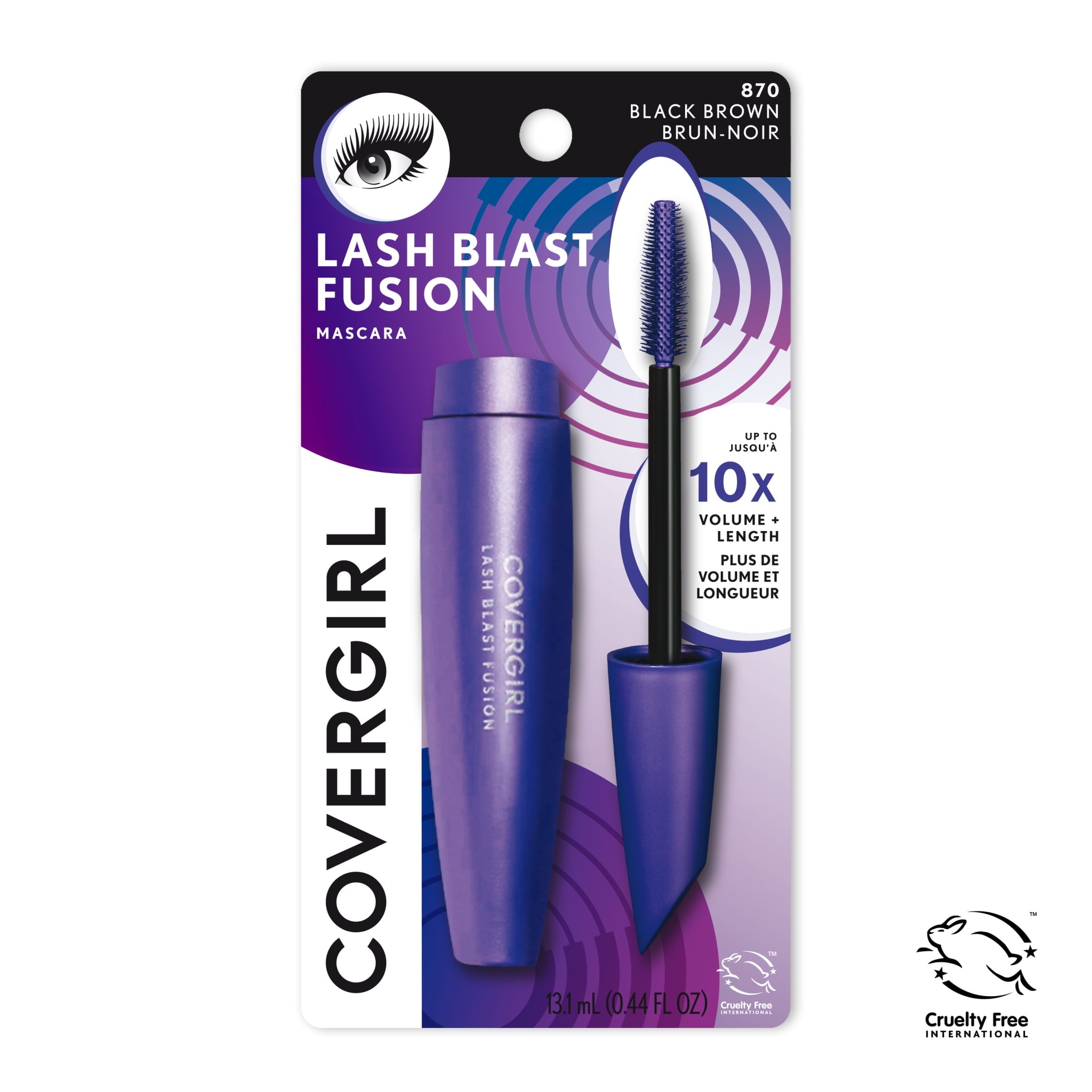 COVERGIRL Lash Blast Fusion Mascara, 870 Black Brown, 0.44 oz, Mascara for Volume, Volume and Length Mascara, Oversized Brush, FIberstretch Formula, Cruelty Free