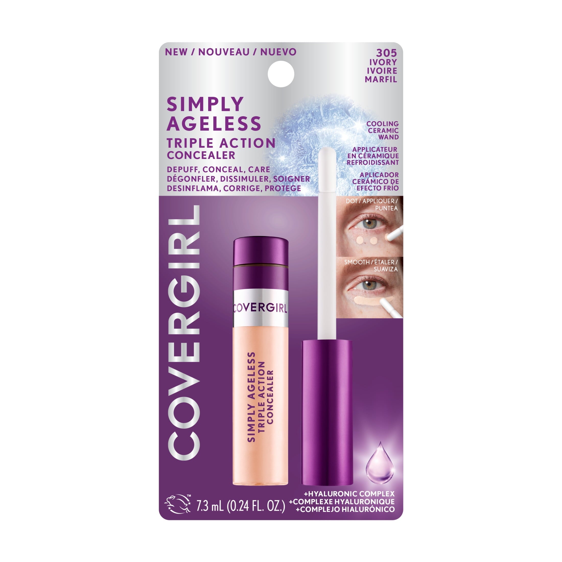 COVERGIRL Simply Ageless Triple Action Concealer, 305 Ivory, 0.24 fl oz