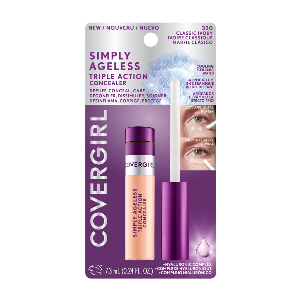 COVERGIRL Simply Ageless Triple Action Concealer, 320 Classic Ivory, 0.24 fl oz