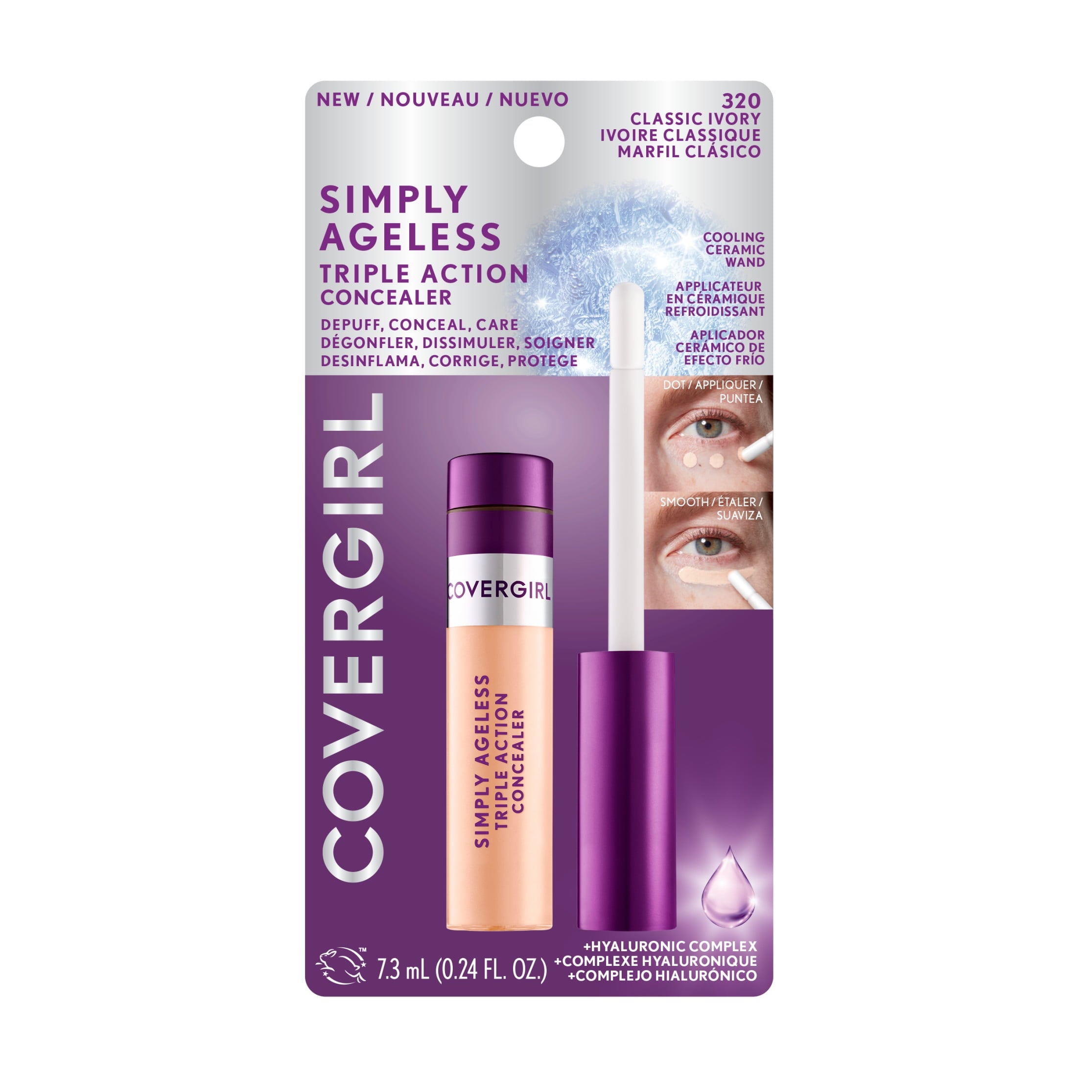 COVERGIRL Simply Ageless Triple Action Concealer, 320 Classic Ivory, 0.24 fl oz