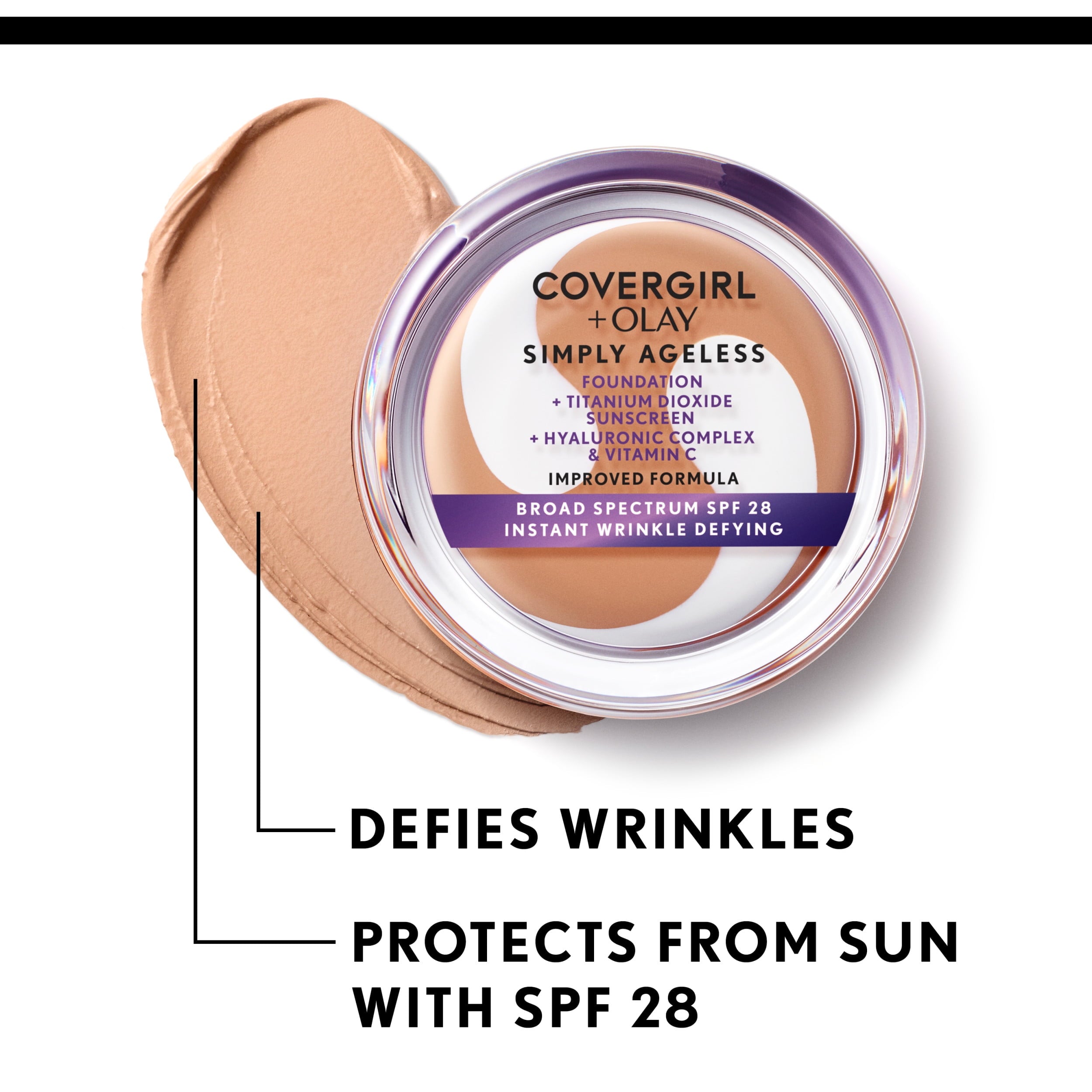 COVERGIRL + OLAY Simply Ageless Instant Wrinkle-Defying Foundation with SPF 28, Ivory, 0.44 oz