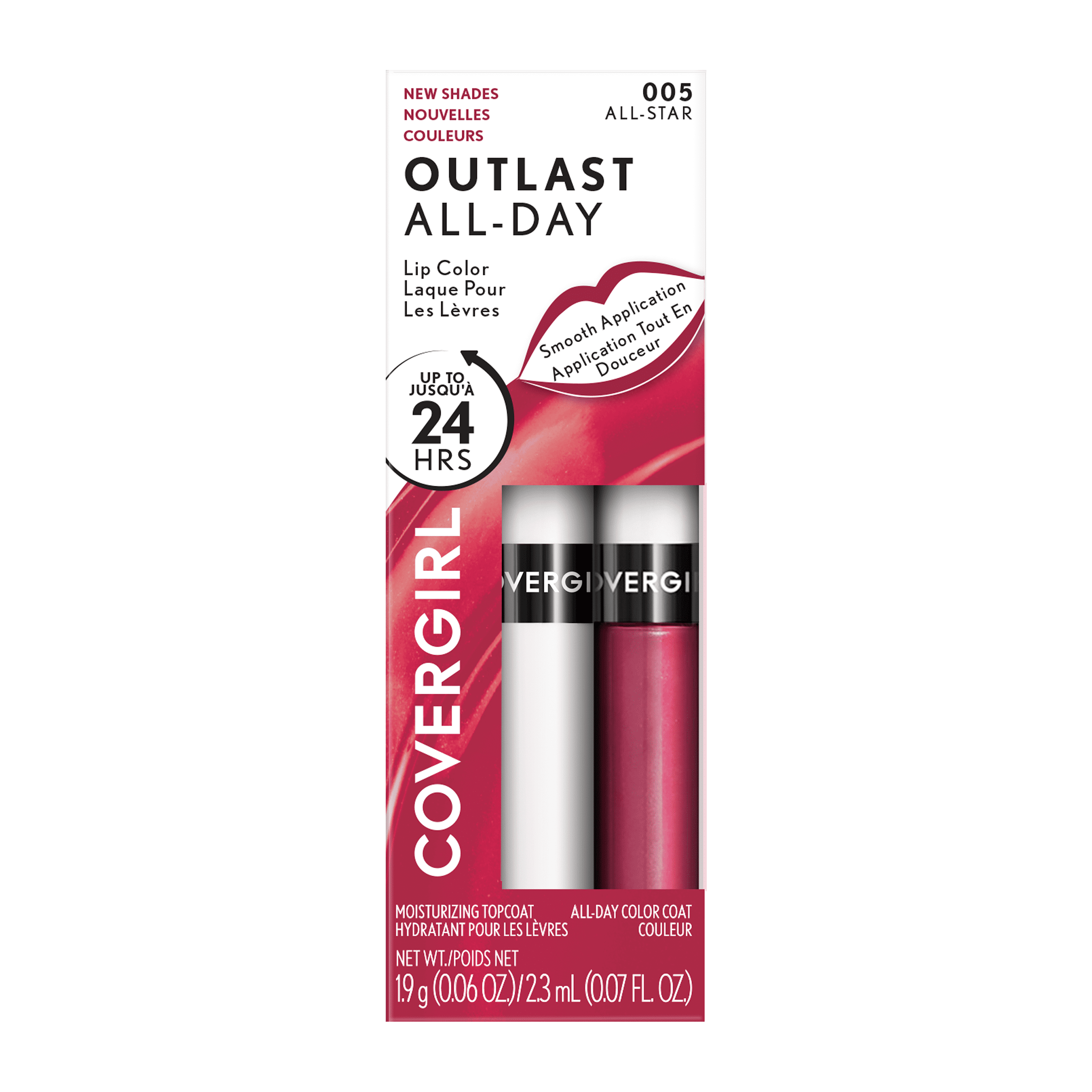 COVERGIRL Outlast All Day Lip Color with Top Coat, All-Star 005, 0.06 oz / 0.07 fl oz