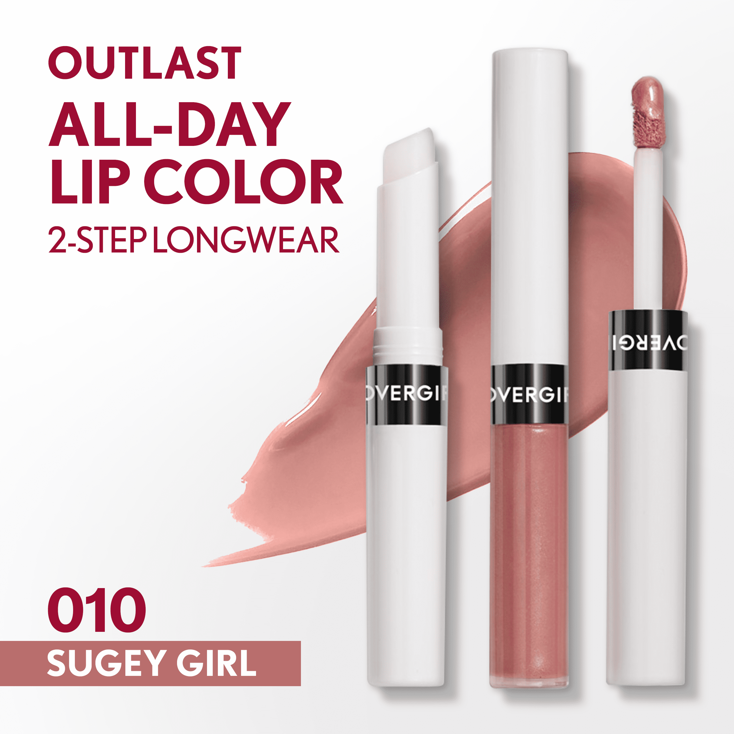 COVERGIRL Outlast All Day Lip Color with Top Coat, Sugey Girl 010, 0.06 oz / 0.07 fl oz